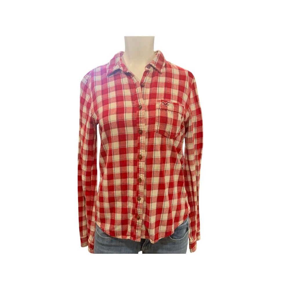 Hollister Womens Red & White Plaid Button-Up Long Sleeve Shirt Size M